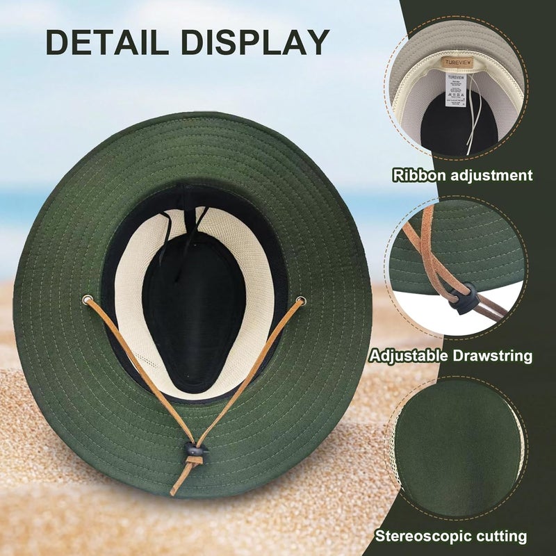 TUREVIEW Store Men's Flat Wide Brim Mesh Safari Outdoor Hat Panama Hat Travel Fishing Hiking with Windproof - Image 4